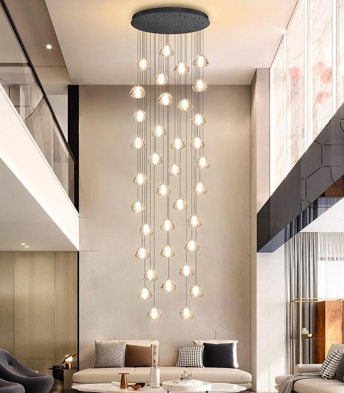 36 Light 216'' Long Large Crystal Chandeliers LED Chandeliers for High Ceiling Handing Light Fixture for Entrance Hallway Foyer Staircase Lobby Black