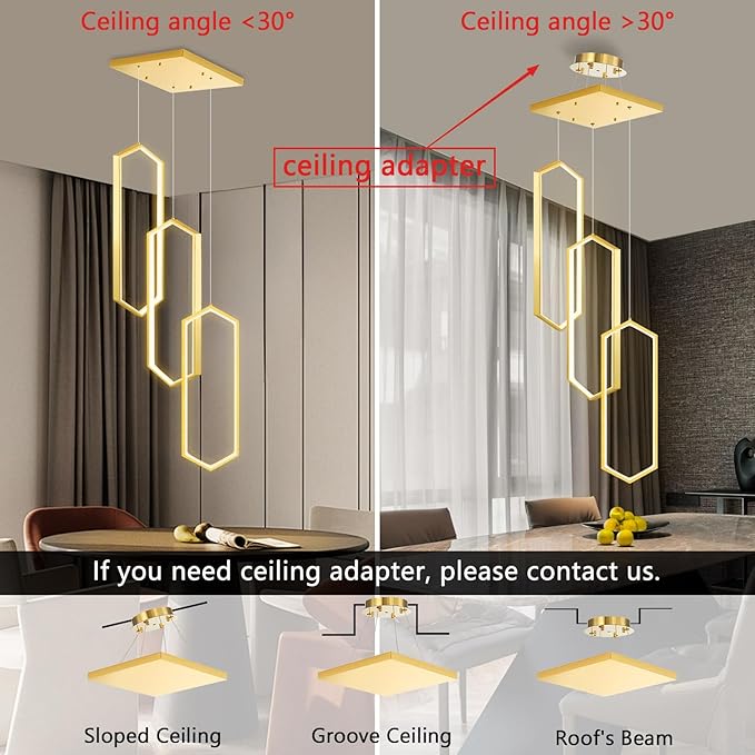 3 Rings Modern Chandelier LED Dimmable Pendant Lighting Adjust Ceiling Light for Dining Room Foyer Lobby Living Room Staircaes Gold