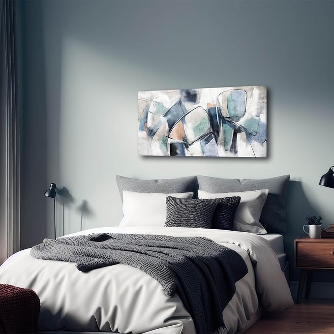 Line Art Canvas Decor Blue and Grey Living Room Decorations Black and White Abstract Wall Art for Bedroom 20"x 40" Pop Photo Posters for Walls