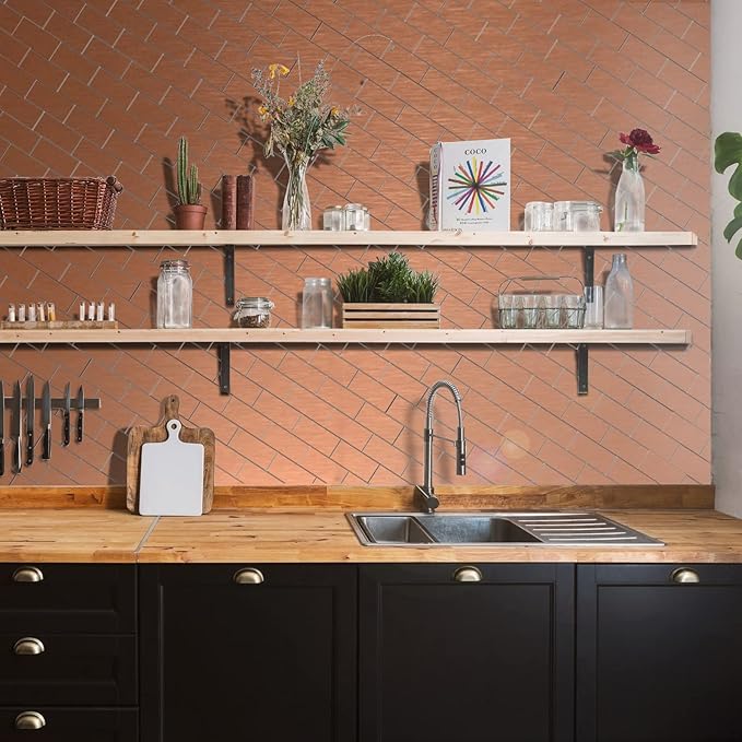 Aluminum Peel and Stick Backsplash Panels - 3"x6" Brushed Copper Kitchen Wall Decor, 80-Pack (Copper Color)