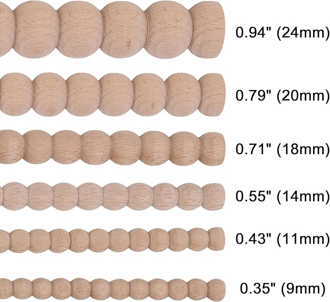 15-Pack 15.75" Unfinished Wood Beaded Trim - Easy to Paint, Cute Decorative Molding DIY Craft for Furniture Frame, Mirror Edge, Wall, Door, Closet, Dresser, Shelf