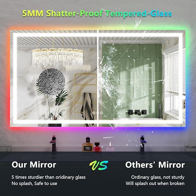 84x40 Inch RGB LED Bathroom Mirror Front Light and RGB Backlit Lighted Vanity Mirror for Bathroom Wall Mounted Dimmable Anti Fog Memory Shatter-Proof IP54 Waterproof Horizontal/Vertical