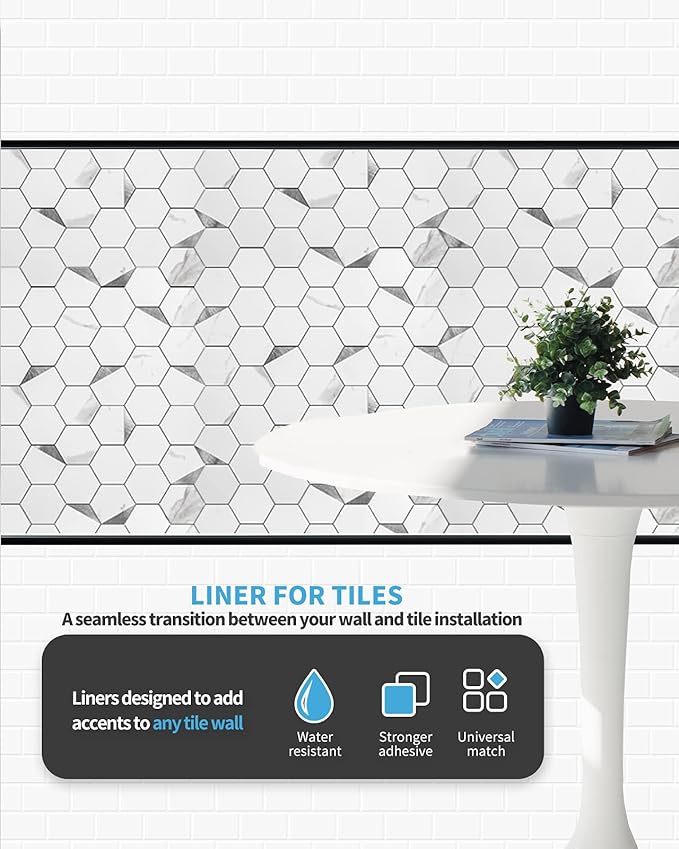 Art3d 25 FtPeel and Stick Trim for Backsplash Tile Edge, Self-Adhesive Liner for Corner Decor in Black