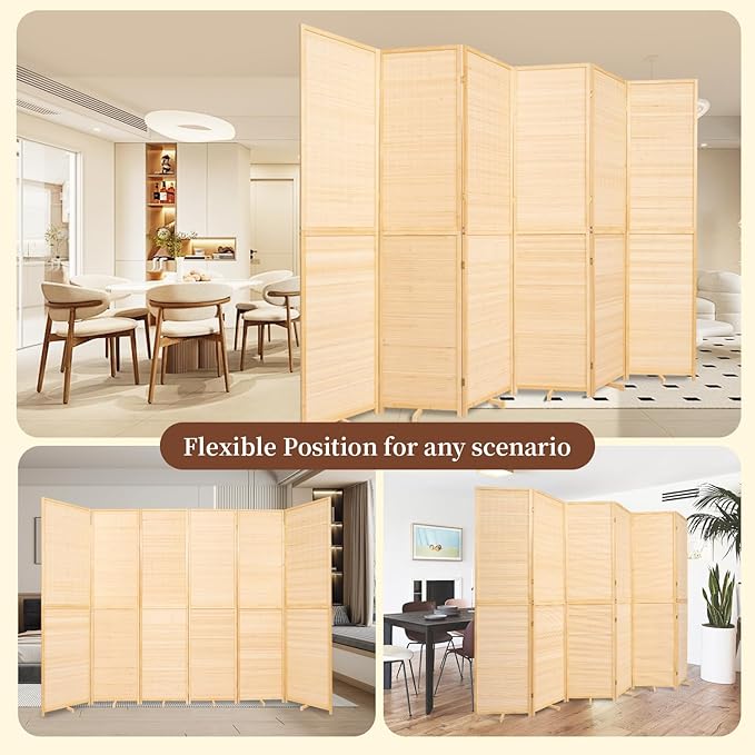 Bamboo Room Divider 6 Panel Wall Divider, 106'' W x 67'' H Folding Design with Extra Stable Base, 100% Bamboo Room Divider Screen for Room Separation, Chinese Room Partitions and Dividers Freestanding