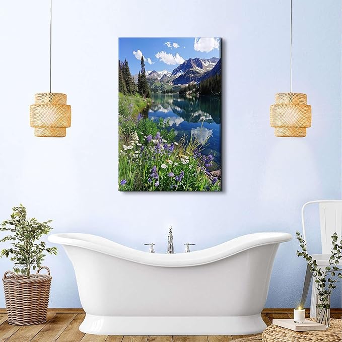 Mountain Wall Art for Living Room Nature Forest Wall Decor Colorado Mountains Pictures Pine Trees Flower Lake Landscape Canvas Prints Rocky Mountain National Park Poster Bedroom Home Decoration 32x48"