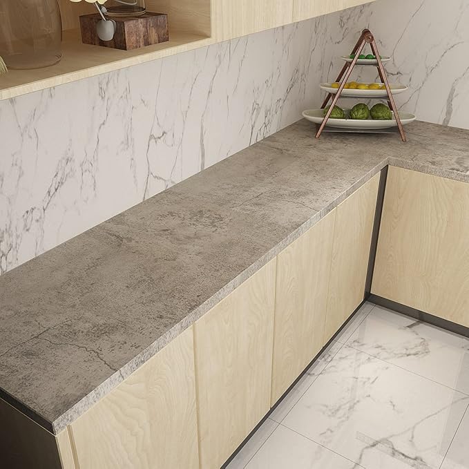 JSEVEM 24"×354" Extra Thick Light Brown Grey Concrete Wallpaper Peel and Stick Industrial Taupe Concrete Contact Paper Vinyl Waterproof Gray Cement Wall Sticker for Bedroom Bathroom Gym Garage Walls