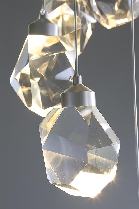 Chrome Crystal Pendant Lights Kitchen Island, Bedroom Bedside Hanging Crystal Ceiling Light, Dimmable 3000k-6000k 1-Light Independent