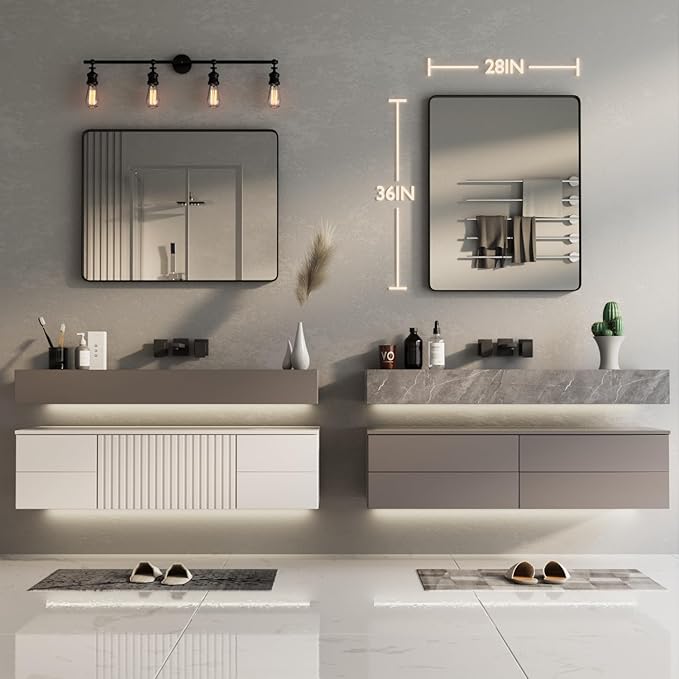 Black Bathroom Mirror for Wall, 36x28 Inch Matte Black Framed Bathroom Vanity Mirror for Farmhouse Living Room Bedroom, Anti-Rust, Tempered Glass, Horizontal/Vertical