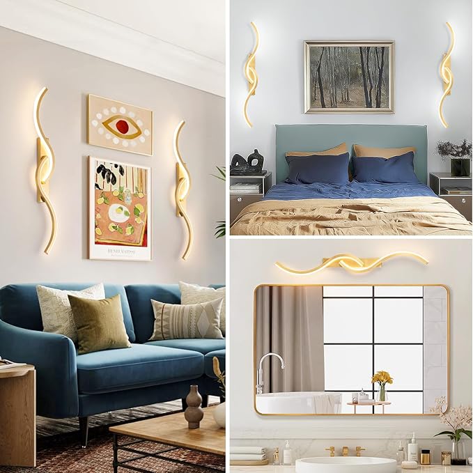 Battery Operated Wall Sconces, Rechargeable Wall Sconces, 3000K-6500K LED Wireless Wall Light, Modern Wall Lamp not Hardwired for Living Room Bedroom Hallway (Gold)