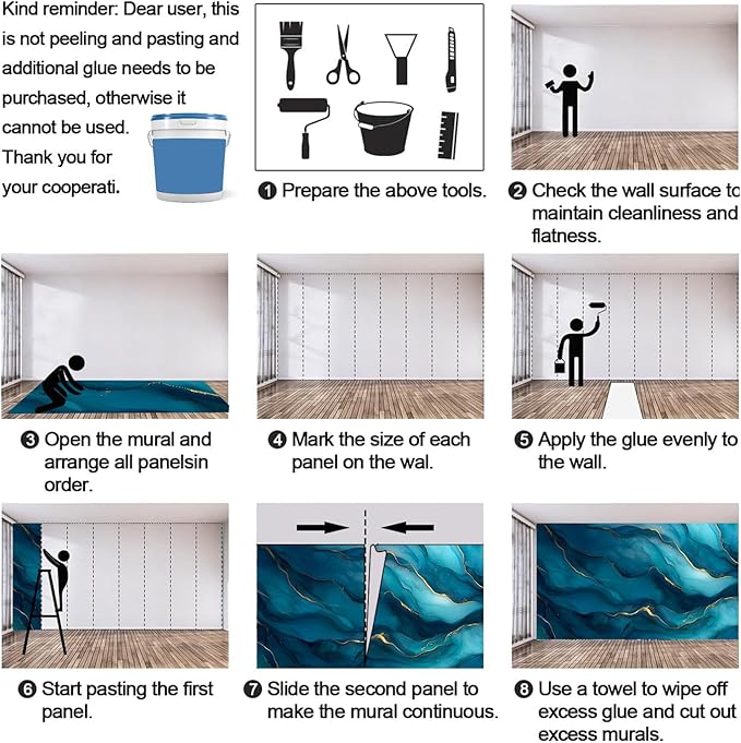 Blue Gold Marble Mural Wallpaper, Modern Fashion Marble Murals, Abstract 3D Gold Texture Murals, Wallpaper for Living Room Bedroom Boy Girl Room Home Decor Mural (Not Peel Stick)