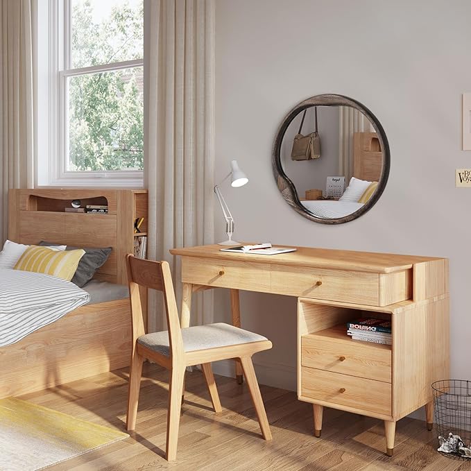 AOAOPQ Round Mirror with Wood Frame 24 inch Circle Wall Mirror for Bathroom Round Wall Mirror for Wall Decor, Vanity, Entryway Living Room Rustic Brown