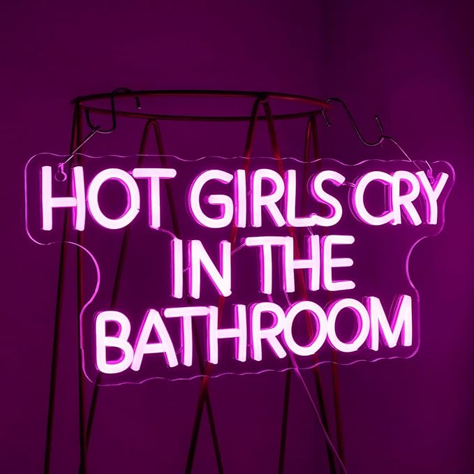 Looklight Hot Girl Cry in The Bathroom Neon Sign,Words Neon Light,Pink Letter Led High Visibility Advertisement Board USB Wall Decor for Bar Girls Room Bathroom Pub