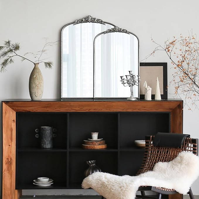 Micasso Vintage Arched Silver Mirror: 31"x19" French Baroque Antique Mirror - Traditional Ornate Decorative Mirrors for Wall/Bathroom/Entryway/Fireplace/Hallway - Home Decor for Living Room