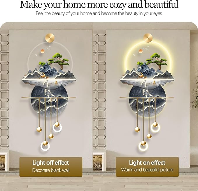 23.64x53.54IN 3D Wall Sculptures Hanging with Led Light Modern Art Deco Lighting Wall Art Decorations Lamp Wall Art Decor with Metal Ball Pendant for Friends(Blue 1)