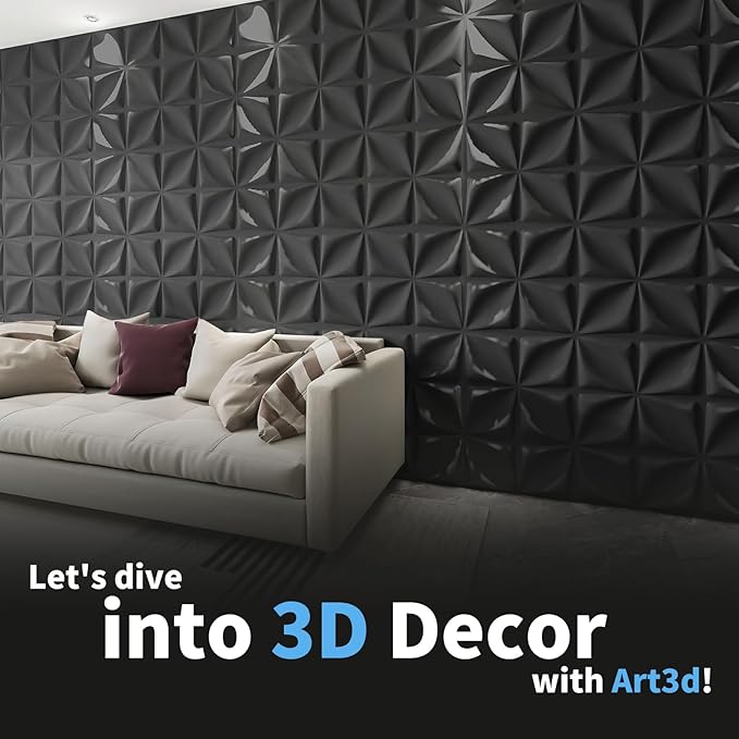 Art3d Decorative 3D Wall Panel, 32 Sq.FT PVC Interior Wall Decor for Living Room, Bedroom, Lobby, Office, Shopping Mall, Black