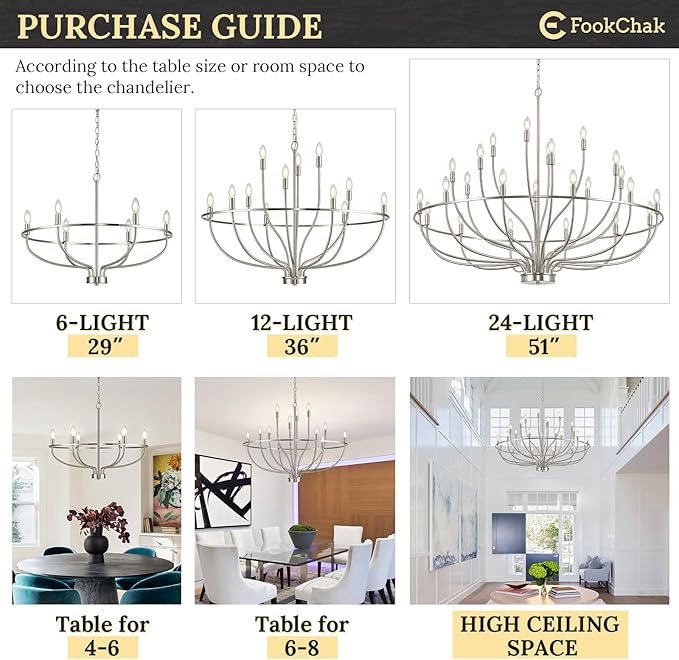 12 Light Brushed Nickel Chandelier, Large Chandeliers for High Ceilings, 36inch Metal Chrome Chandelier Light Fixture Metal Candle Chandelier with Long Chain for Dining Foyer Kitchen Bedroom