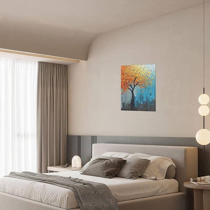 Abstract Wall Art Gold Tree Framed Modern Artwork Canvas Painting Textured Tree of Life Pictures Home Decor For Living Room Bedroom Bathroom Office 12"X16"