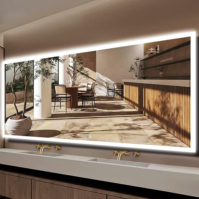 32 x 72 Inch Backlit Bathroom LED Mirror for Bathroom Wall Mounted 72 Inch Large Lighted Vanity Mirror with Lights 3 Color Dimmable Backlits Anti-Fog Large 72" LED Light up Smart Mirrors