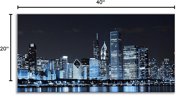 NAN Wind Chicago City Center Skyline Canvas Prints Modern Office Decor Chicago Skyline Canvas Art Cityscape Wall Decorations Blue Wall Decor for Living Room Pictures for Bedroom Decorations