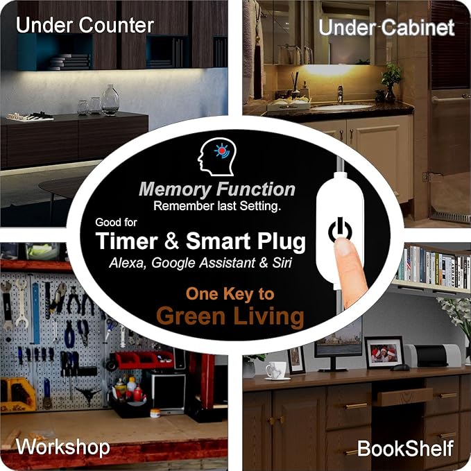 EBD LED Under Cabinet Lighting for Kitchen Built-in Adjustable Cable & Mid Input Jack Bookshelf Plug in Light bar 3 Pcs 1350 Lm 3000K Ultra Bright for Timer Smart Plug Alexa Google Assistant & Siri