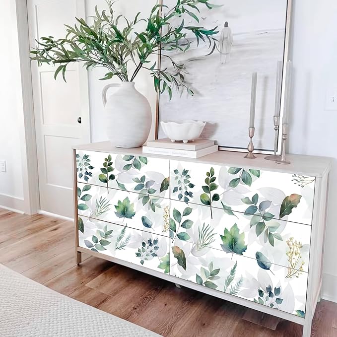 17.5" x 197"Modern Blue and Sage Green Leaf Peel and Stick Wallpaper Botanical Design Removable Self-Adhesive Vinyl Boho Contact Paper for Bathroom Waterproof Cabinets Bedroom and Farmhouse Wallpaper