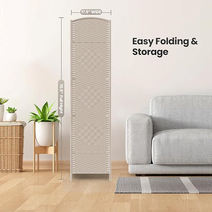 6 Panel Room Divider,6Ft Folding Privacy Screen,Tall - Extra Wide Foldable Panel Partition Wall Divider with Diamond Double-Weaved Hand-Woven Design Room Screen Divider