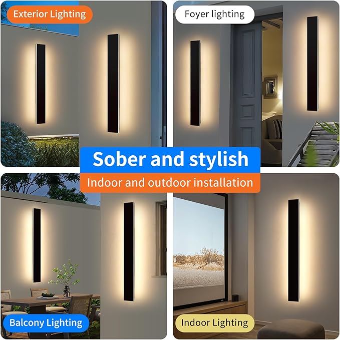 Mikeru 2 Pack Upgraded 39.3" Long LED Wall Sconce, 4.3" Wide IP65 Waterproof Outdoor Wall Lights, 3000K Warm White Exterior Lighting Fixtures for Front Porch, Garage, Basement & Patio