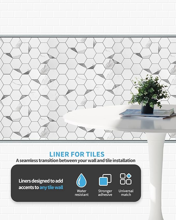 Art3d 25 Ft Peel and Stick Trim for Backsplash Tile Edge, Self-Adhesive Liner for Corner Decor in Stainless Steel