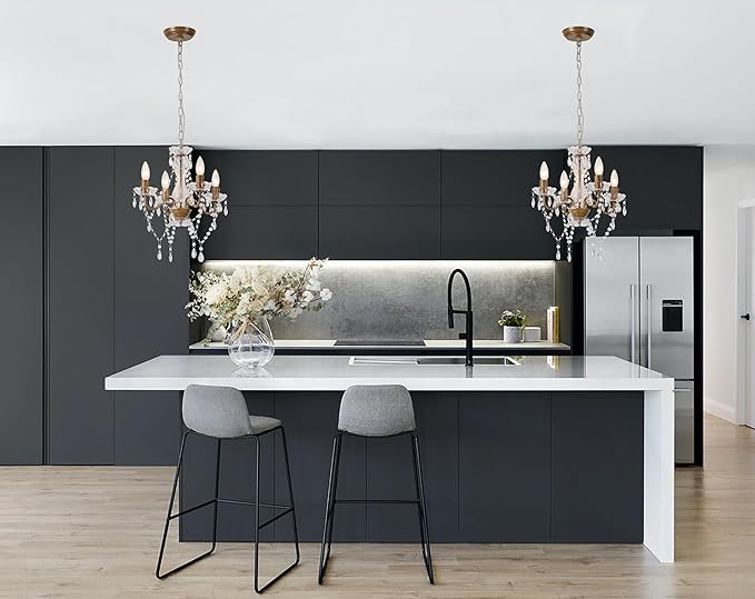 LaLuLa Wood Color Chandelier Mini Crystal Chandeliers Lighting with Acrylic Crystals 4 Lights Antique Farmhouse Light Fixtures for Dining Room