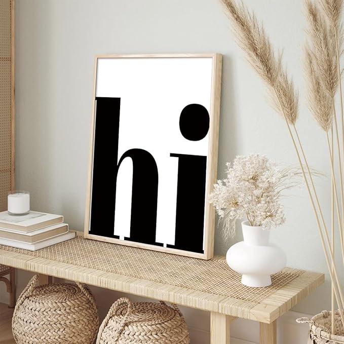 KISSFOX Retro HI OAK Wood Framed Wall Art Farmhouse Typography Canvas Art Prints Modern Minimalist Quote Pictures Wall Decor Rustic Southwestern Artwork For Gallery Bistro Entryway Living Room