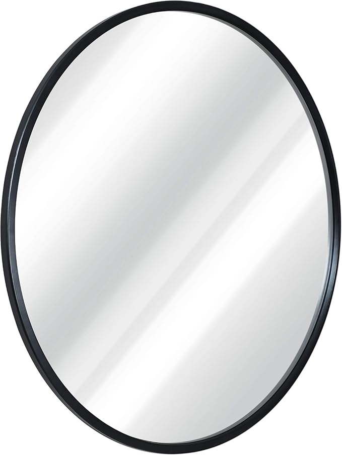 HBCY Creations Small Round Mirror, Black 16 inch Wall Mirror for Entryway, Bathroom, Living Room and More, Modern Minimalist Mirror for Both Rustic and Boho Design and Decor