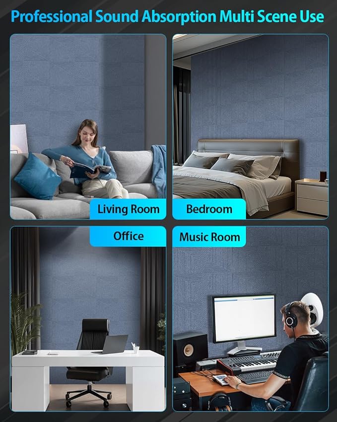 12 Pack Acoustic Wall Panels Self-Adhesive, 12" X 12" X 0.5" Decorative Acoustic Panels, Soundproof Wall Panels for Studio, Home & Living Room, Polyester - Slash Cement Gray