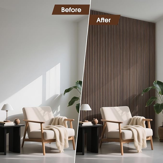 Wood Slat Wall Panels 2 Pack 106" x 23.6", Acoustic Wooden Panel for Wall, Soundproof 3D Fluted Panels for Interior Wall Decor, Living Room, Bedroom - Walnut (Cover Approx.35 sq.ft)