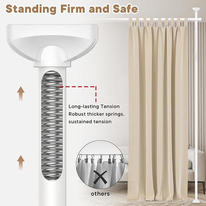 Bonpally Room Divider Curtain Rod, No Drilling Room Separator for Space Partition, 4-10ft (H) 28-70 inch(W) Adjustable Heavy Duty Temporary Wall Divider Floor to Ceiling Tension Rod, White