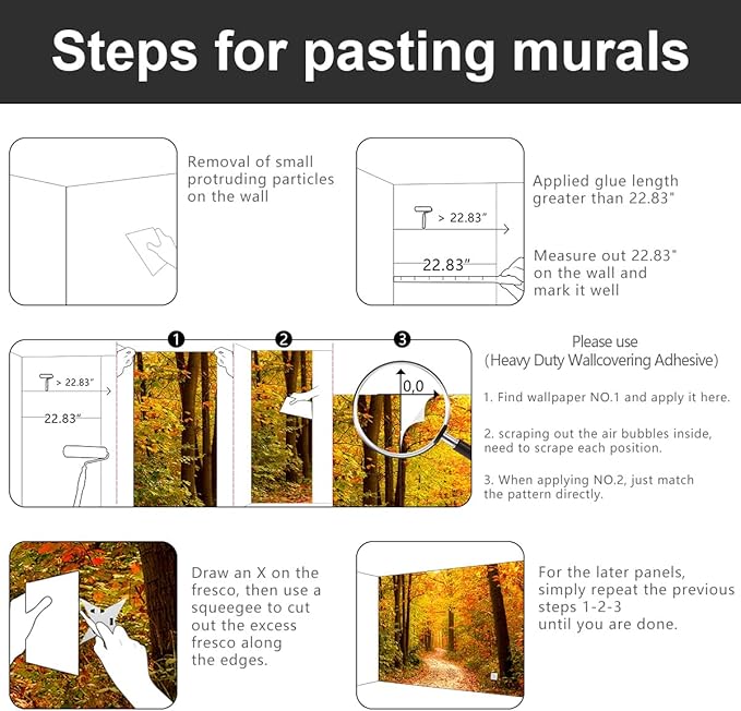 -Autumn Gold Forest Jungle Tree Fabric Wallpaper Living Room Bedroom Bathroom Woodland Scenery Wall Mural- 91"x65"ļ¼ not Peel and Stickļ¼