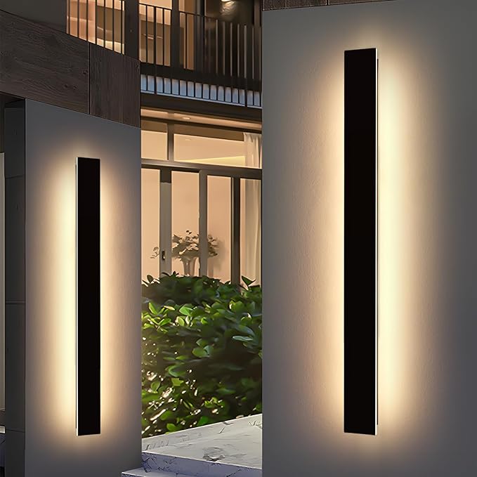 Mikeru Upgraded 2 Pack 71" Long & 4.3" Wide LED Wall Sconce, 10%-100% Dimming + 3000K-6000K Adjustable, IP65 Waterproof Outdoor Light Fixtures Cover US Junction Box for Porch, Garage, Basement