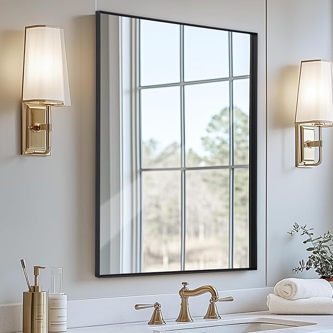 2-Pack Black Bathroom Mirrors Over Sink 24 x 36 Inch Wall Mounted Aluminum Frame Rectangle Mirror Modern Farmhouse Vanity Mirror