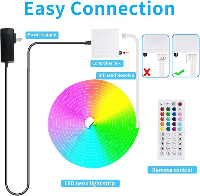 50Ft Led neon Rope Lights Music Sync IP65 Waterproof Flexible Led Rope Lights 40Key Remote/APP Control,Outdoor RGB Neon Lights, DIY Wall Decor Led Neon Strip Lights for Bedroom Indoor.