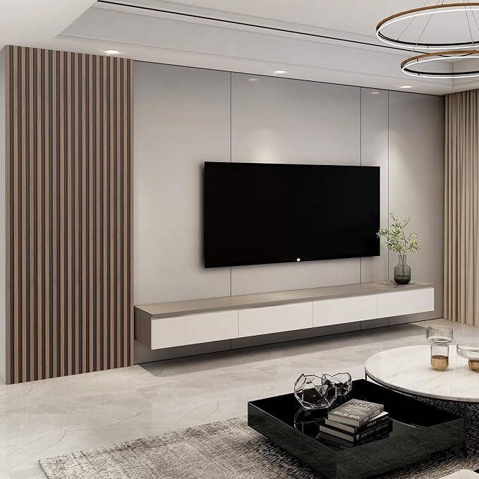 Art3d 8-Pack WPC Wood Slat Wall Panel for Interior Décor, 3D Wood Fluted Acoustic Wall Paneling for Living Room Bedroom Home & Office Accent Decor - 96 x 6 Inch Walnut