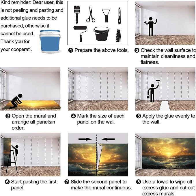 Coastal Mural Wallpaper, Ocean Sunset Murals, Ocean View Murals Wallpaper for Living Room Bedroom Home Decor Mural - 118" W x 82.9" H (Not Peel Stick)