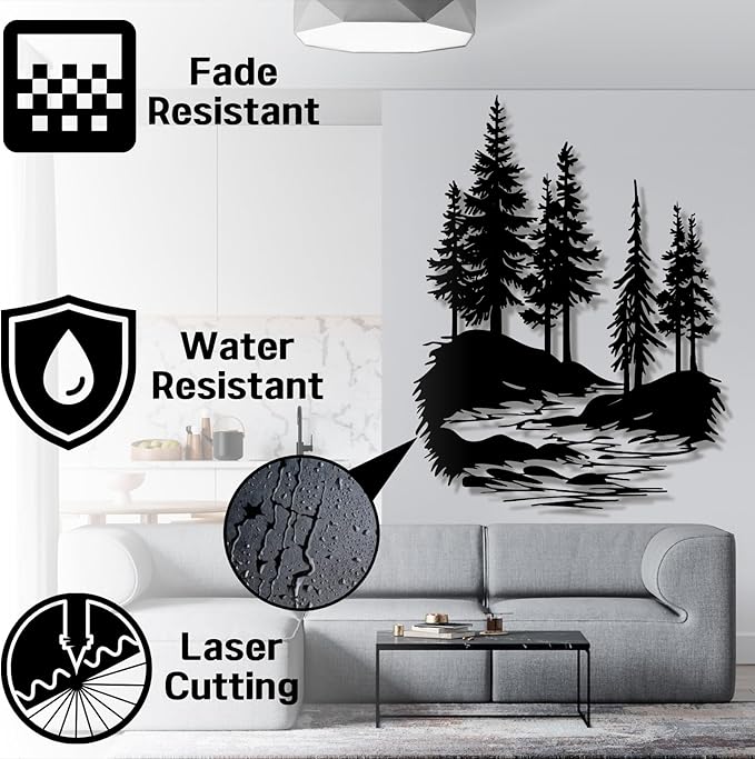 lunwall Metal Pine Tree Wall Art, Metal Forest Wall Art, Pine Branch Wall Decor, Christmas Tree Wall Decor, Forest Wall Hanging, Nature Lover Gift (Style 3, 52" H x 40" W / 133 x 100 cm)