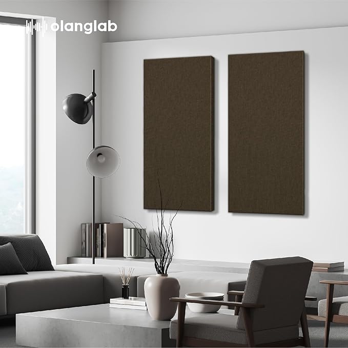 Olanglab Sound Absorbing Acoustic Wall Panels 2 Pack, 2'' 24''x48'' Fiberglass Sound Dampening Panels, Large Fabric Wrapped Sound Proof Panels for Walls (Brown)