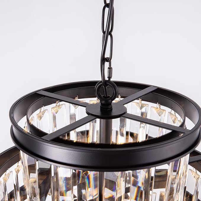 Wellmet Crystal Chandelier, 7-Tier Large Vintage Black Luxury Crystal Chandelier, for Living Room, Dining Table, Foyer, Drawing Room, Hallway, Entryway, Restaurant 33''H * 24''W