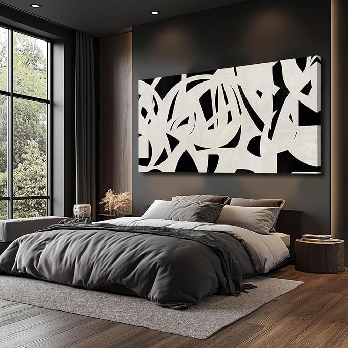 Black and White Abstract Wall Art Mid Century Wall Decor Geometric Art Posters Large Framed Wall Prints for Living Room Bedroom 29x58 Inch