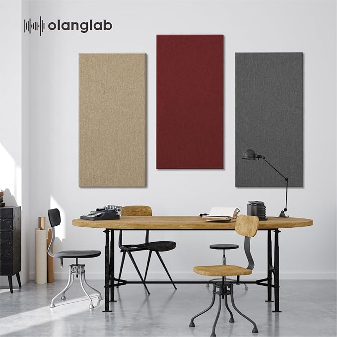 Olanglab Sound Absorbing Acoustic Wall Panels 2 Pack, 2'' 24''x48'' Fiberglass Sound Dampening Panels, Large Fabric Wrapped Sound Proof Panels for Walls (Khaki)