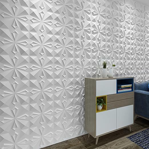 Art3dwallpanels 33 Pack 3D Wall Panel for Interior Wall Décor, PVC Textured 3D Wallpaper, Elegant Wall Tiles for Living Room Lobby Bedroom Hotel Office, White