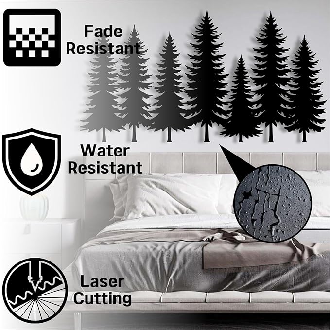 lunwall Metal Pine Tree Wall Art, Metal Forest Wall Art, Pine Branch Wall Decor, Christmas Tree Wall Decor, Forest Wall Hanging, Nature Lover Gift (Style 1, 41" W x 22" H / 105 x 57 cm)