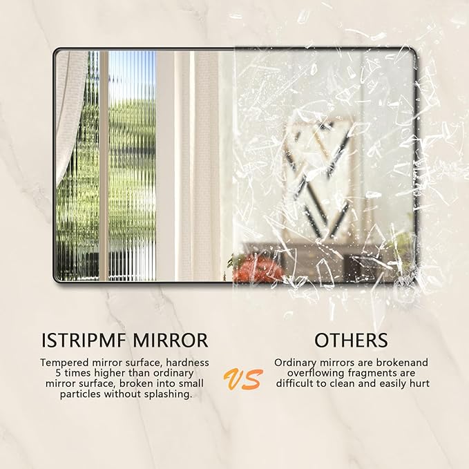 60x30 Inch Black Metal Framed Bathroom Mirror,Large Matte Black Vanity Mirror,Round Corner Rectangle Mirror for Wall,Tempered Glass,Anti-Rust(Horizontal/Vertical)