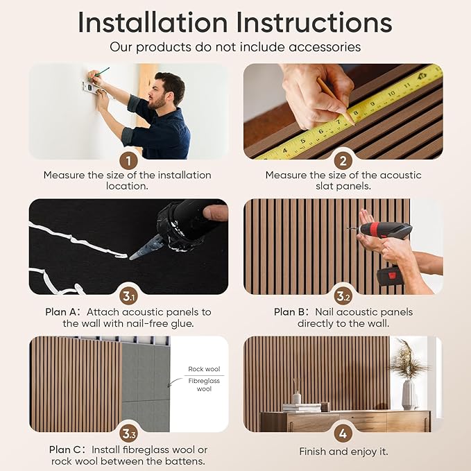 2 Pack Wood Slat Acoustic Panels for Wall and Ceiling, 94.49"×12.80" Soundpoof Wooden Wall Panels for Interior Wall Decor, 3D Fluted Sound Absorbing Panel - Deep Walnut