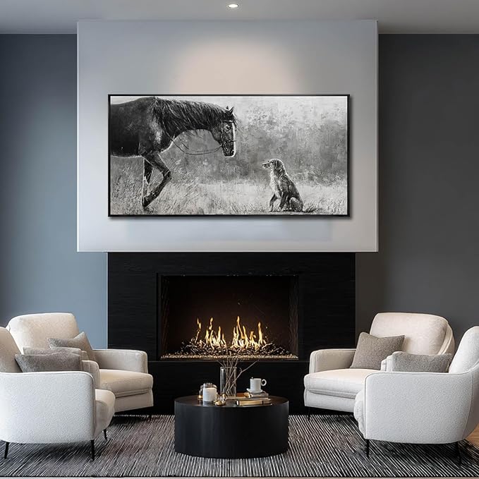 Black Home Wall Decor Horse Canvas Poster Neutral Wall Art 24"x48" Large Pictures for Living Room Kitchen Office Artwork